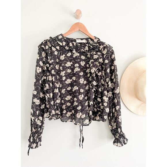 DOÊN Doen | Luca Anemone Black Floral Top | Sz XS | Prairie whimsical nostalgia - Picture 4 of 11